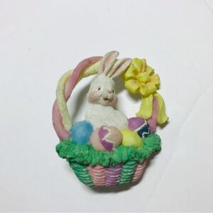 Easter Bunny Basket Brooch pin rabbit vintage beautiful detailed eggs